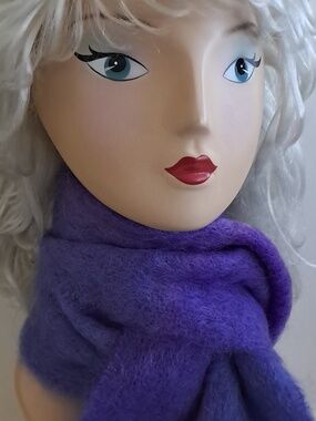 Mohair Wool Purple Green Natural Blend  Irish Cushendale Scarf 9"W X 69" L NWT